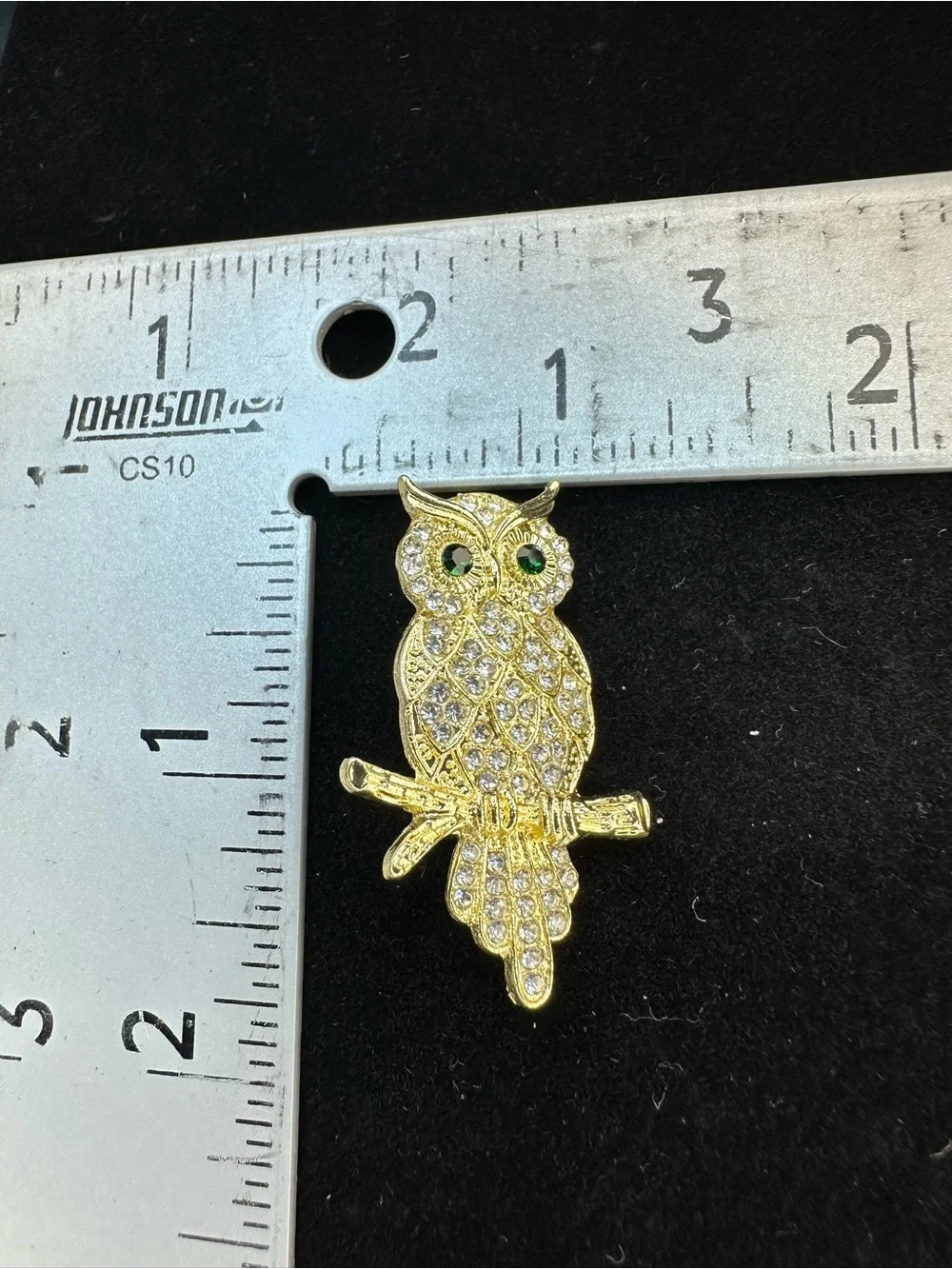 Gold Owl Crystal Brooch with Green Eyes - Women's Jewelry
